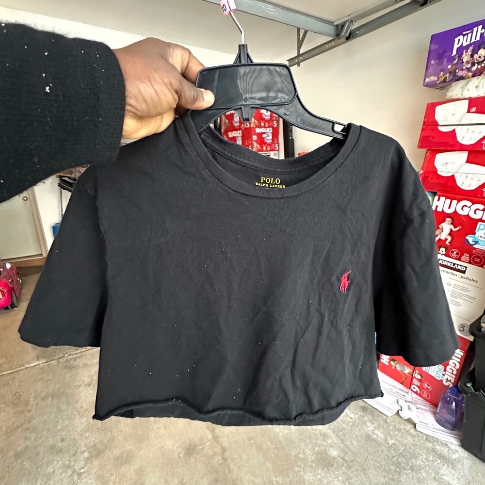 Polo Ralph Lauren Women's Cropped Pocket Tee Shirt Size Large Black Short Sleeve - Picture 6 of 8